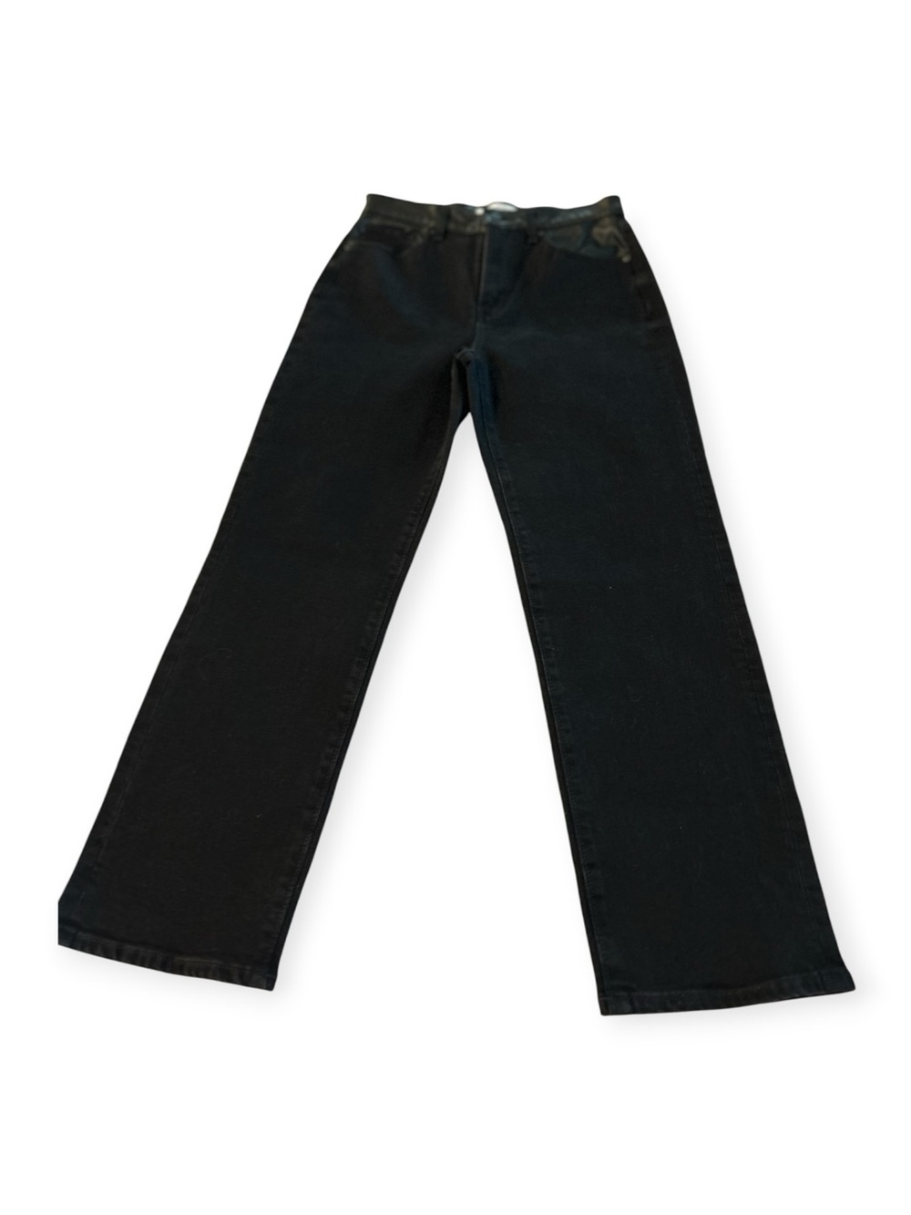 LOFT Black Denim Straight Leg Jeans with Leather Trim